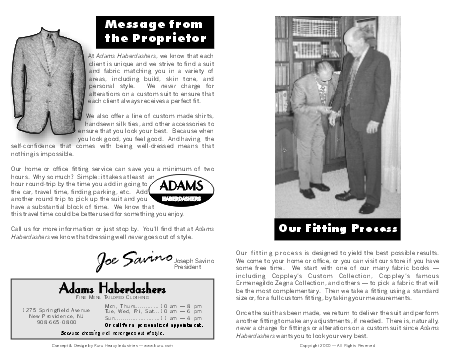 [Adams Haberdashers' Coppley Brochure Cover]