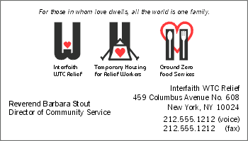 [Interfaith WTC Relief Business Card]