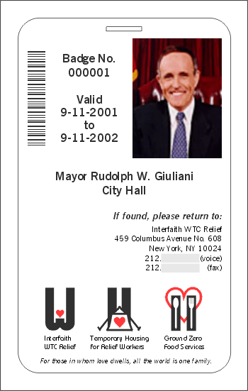 [Interfaith WTC Relief ID Badge]